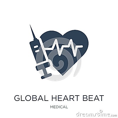 global heart beat icon in trendy design style. global heart beat icon isolated on white background. global heart beat vector icon Vector Illustration