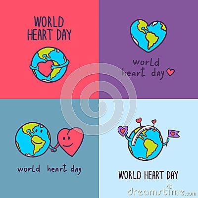 Global heart day banner set, hand drawn style Stock Photo