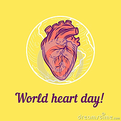Global heart day concept background, hand drawn style Vector Illustration