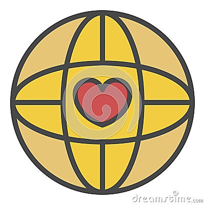 Global heart love icon color outline vector Vector Illustration