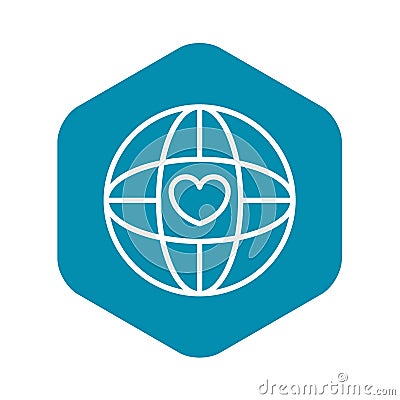 Global heart love icon, outline style Vector Illustration