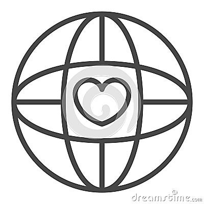 Global heart love icon, outline style Vector Illustration