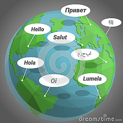 Global hello day concept background, cartoon style Vector Illustration