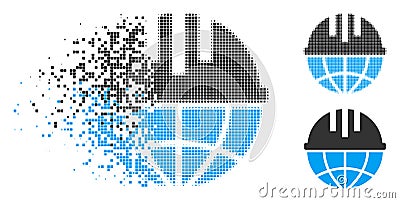 Dissipated Dot Halftone Global Helmet Icon Vector Illustration