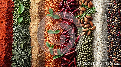 Global herbs and spices evenly distributed over the surface Stock Photo