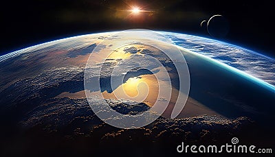 Global Illumination of Earth's Atmosphere - Ray Tracing and Diffraction, Made with Generative AI Stock Photo