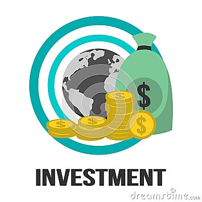 Global Investment Vector Design With Globe, Gold Coins And Money Vector Illustration