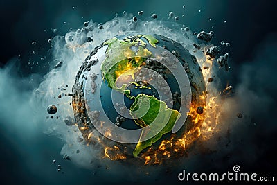 Global issue of pollution, exploding world. AI Generated Stock Photo