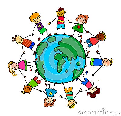 Global kids stick figure circle Vector Illustration