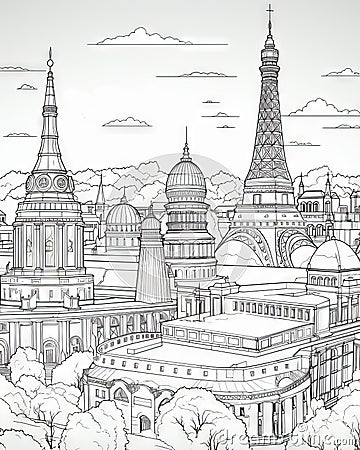 World landmarks Coloring Book Page Stock Photo