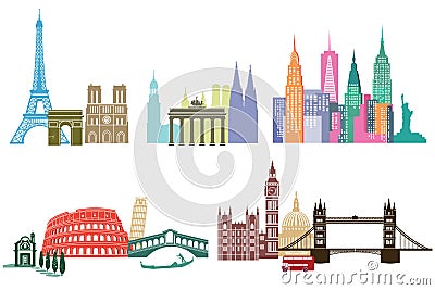 Global landmarks and monuments Vector Illustration