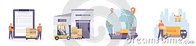 Global logistic chain. International supply, distribution, warehouse, transportation and delivery network. Import and Vector Illustration