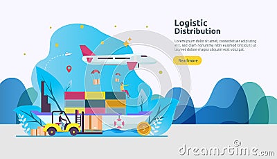 global logistic distribution service illustration concept. delivery worldwide import export shipping banner with people character Vector Illustration