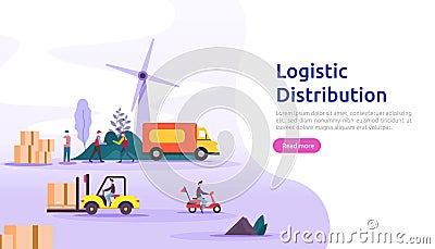 global logistic distribution service illustration concept. delivery worldwide import export shipping banner with people character Vector Illustration