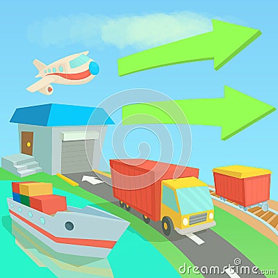 Global logistics network concept, cartoon style Vector Illustration