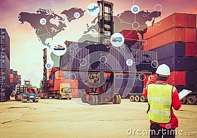 Global logistics network transportation, Map global logistics partnership Stock Photo