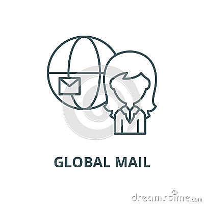 Global mail vector line icon, linear concept, outline sign, symbol Vector Illustration