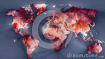 A global map with nodes representing business hubs and lines showing trade routes, illustrating the expansive network that drives Stock Photo