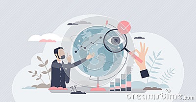 Global market analysis and international financial growth tiny person concept Vector Illustration