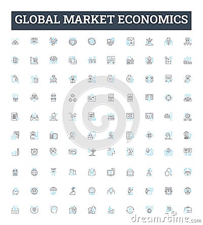 Global market economics vector line icons set. Global, Market, Economics, International, Trade, Investment, Financial Vector Illustration