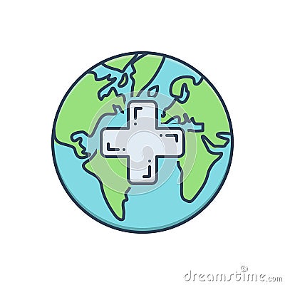 Color illustration icon for Global medical services, healthcare and research Cartoon Illustration