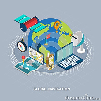 Global Navigation Isometric Illustration Vector Illustration