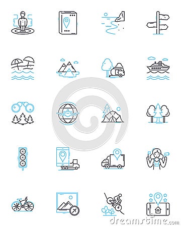 Global Navigation Satellite System (GNSS) linear icons set. Navigation, GPS, Satellites, Positioning, Tracking Vector Illustration