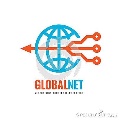 Global net - digital world - vector business logo template concept illustration. Globe abstract sign and electronic network. Vector Illustration
