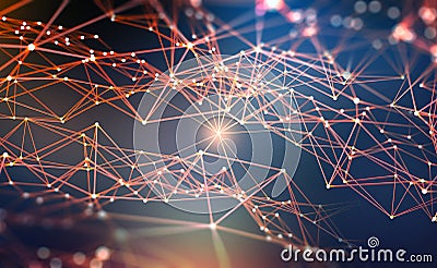 Global network. Blockchain 3D illustration. Neural networks and artificial intelligence. Concept of cyberspace Cartoon Illustration