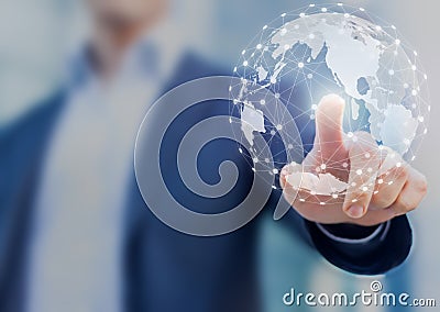 Global network communication with international connections for business around 3d world map, financial exchange, Internet of Stock Photo