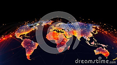A global network of communication lines connecting people across continents, visualizing the real-time interactions enabled by the Stock Photo