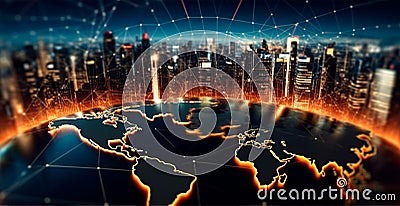 Global network concept. Digital point of the world map. Global network of planet Earth 3D rendering - AI generated image Stock Photo