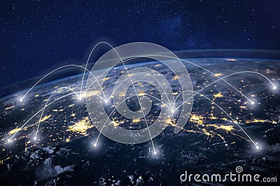 Global network concept, information technology and telecommunication, planet Earth from space Stock Photo