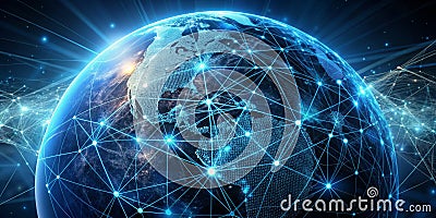 Global Network Connection, 3D Illustration, Blue Globe, Digital Network , globalization, internet, network Stock Photo
