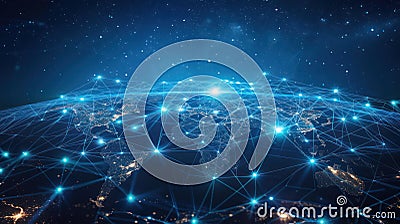 Global network connection depicting internet and data links across the world, highlighting technology and communication Stock Photo