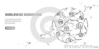 Global network connection 5G internet high speed rate. World point line worldwide information technology data exchange Vector Illustration