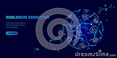 Global network connection 5G internet high speed rate. World point line worldwide information technology data exchange Vector Illustration