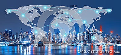 Global Network and Connection Technology Concept of Skyline of N Stock Photo