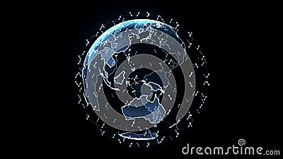 Global network network connection the world abstract 3D rendering satellites starlink. satellites create oneweb or Stock Photo