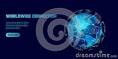 Global network connection. World map America continent point line worldwide information technology dat exchange business Vector Illustration