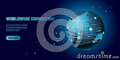 Global network connection. World map Asia continent point line worldwide information technology dat exchange business Vector Illustration