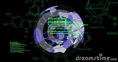 Global network connections image over chemical formulas and data processing Stock Photo