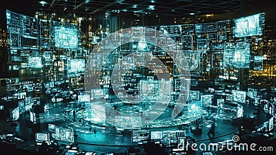 Global network control center monitoring data streams Stock Photo