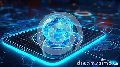 global network and data exchanges over the world 3D rendering Wireframed blue digital world map AI Generated Stock Photo