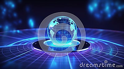 global network and data exchanges over the world 3D rendering Wireframed blue digital world map AI Generated Stock Photo