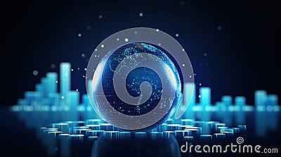 global network and data exchanges over the world 3D rendering Wireframed blue digital world map AI Generated Stock Photo