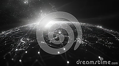 Global network, interconnected world, digital globe, futuristic technology, abstract art, illuminated earth, space, connections, Stock Photo
