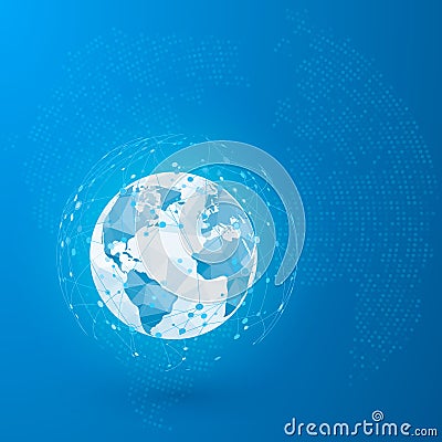 Global network. Point connecting network. World map point and lines and triangles. Vector Illustration Vector Illustration
