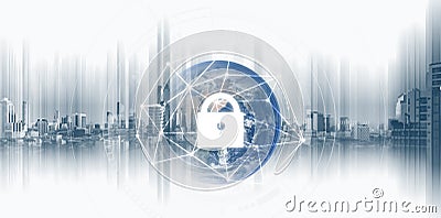 Global network security system technology. Globe and network connection and lock icon. Element of this image are published by NASA Stock Photo