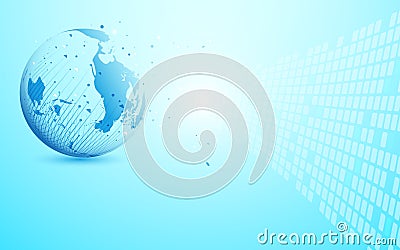 Global network with World map point and lines and triangles, point connecting network on blue background. Illustration vector. Vector Illustration